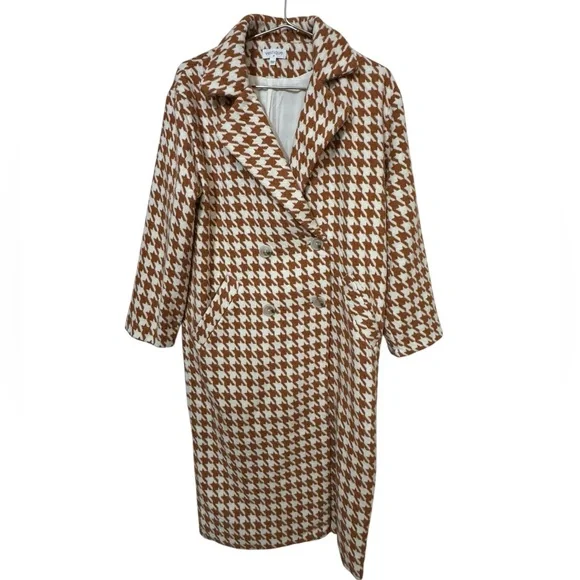 Vestique Burnt Orange White Houndstooth Trench Wool Blend Jacket Women’s M MINTY - Picture 1 of 4